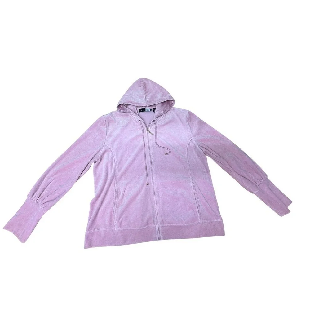 Saks Fifth Ave Pink Velour Tracksuit Set Zip Up Hoodie & Pants Y2K Loungewear